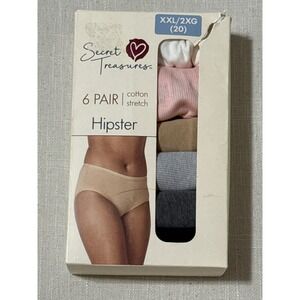Secret Treasures Women XXL 20 Hipster Panties 6 Pair Cotton Stretch Multi Color